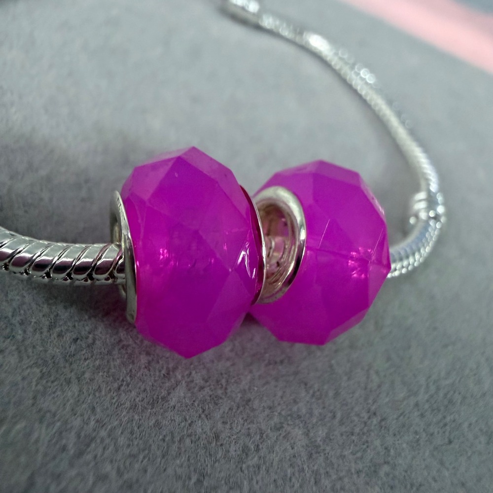 Set of 2 Hot Magenta Pink European Charms fits PANDORA - Picture 5 of 7